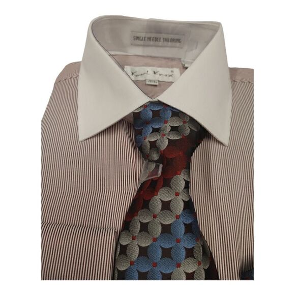 MEN'S KARL KNOX BURGUNDY- WHITE VERTICAL STRIPE COMBO SET. SX4482. - Picture 3 of 5